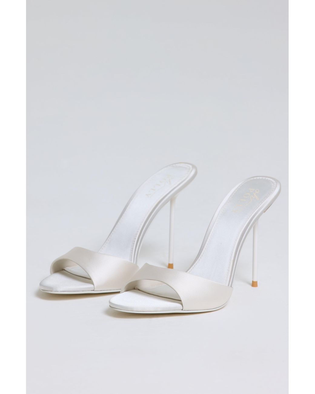 Oh Polly White Satin Heeled Mule Sandal