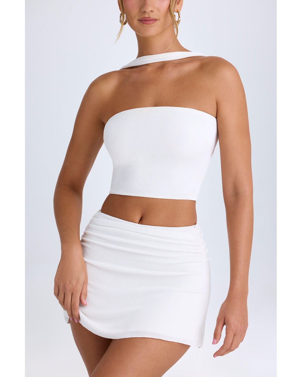Oh Polly White Ruched Mid-Rise Mini Skirt