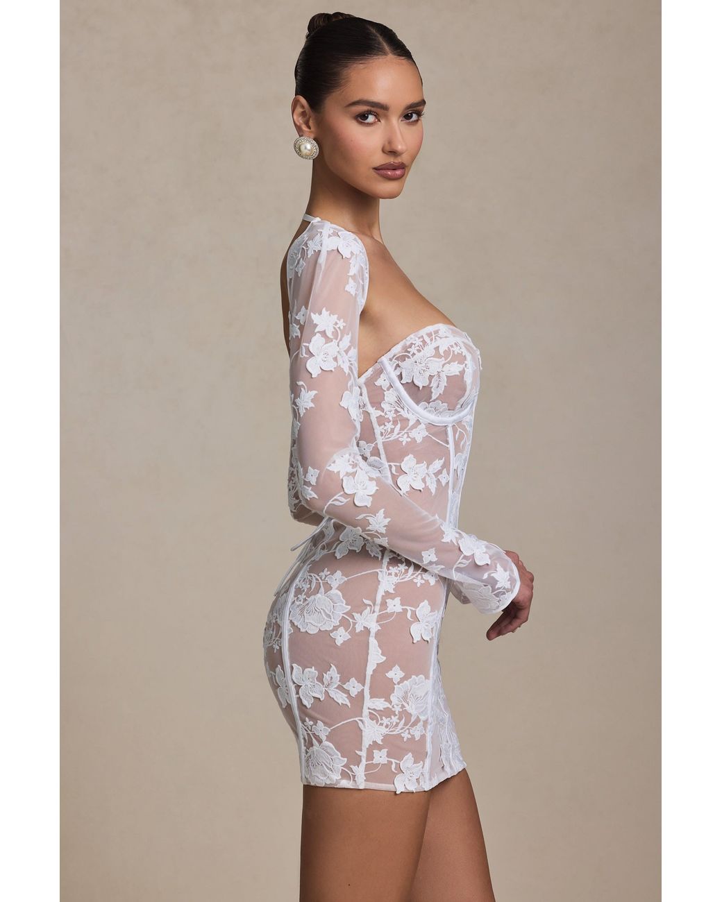 Oh Polly White Lace-Detail Corset Mini Dress