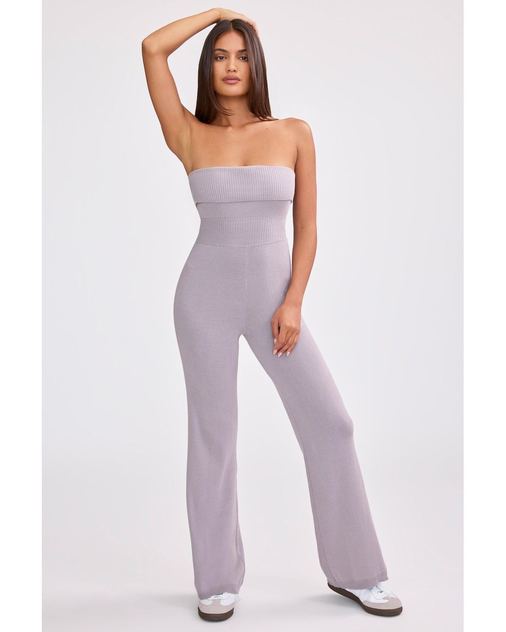 BO+TEE Purple Chunky Knit Bandeau Kick Flare Jumpsuit
