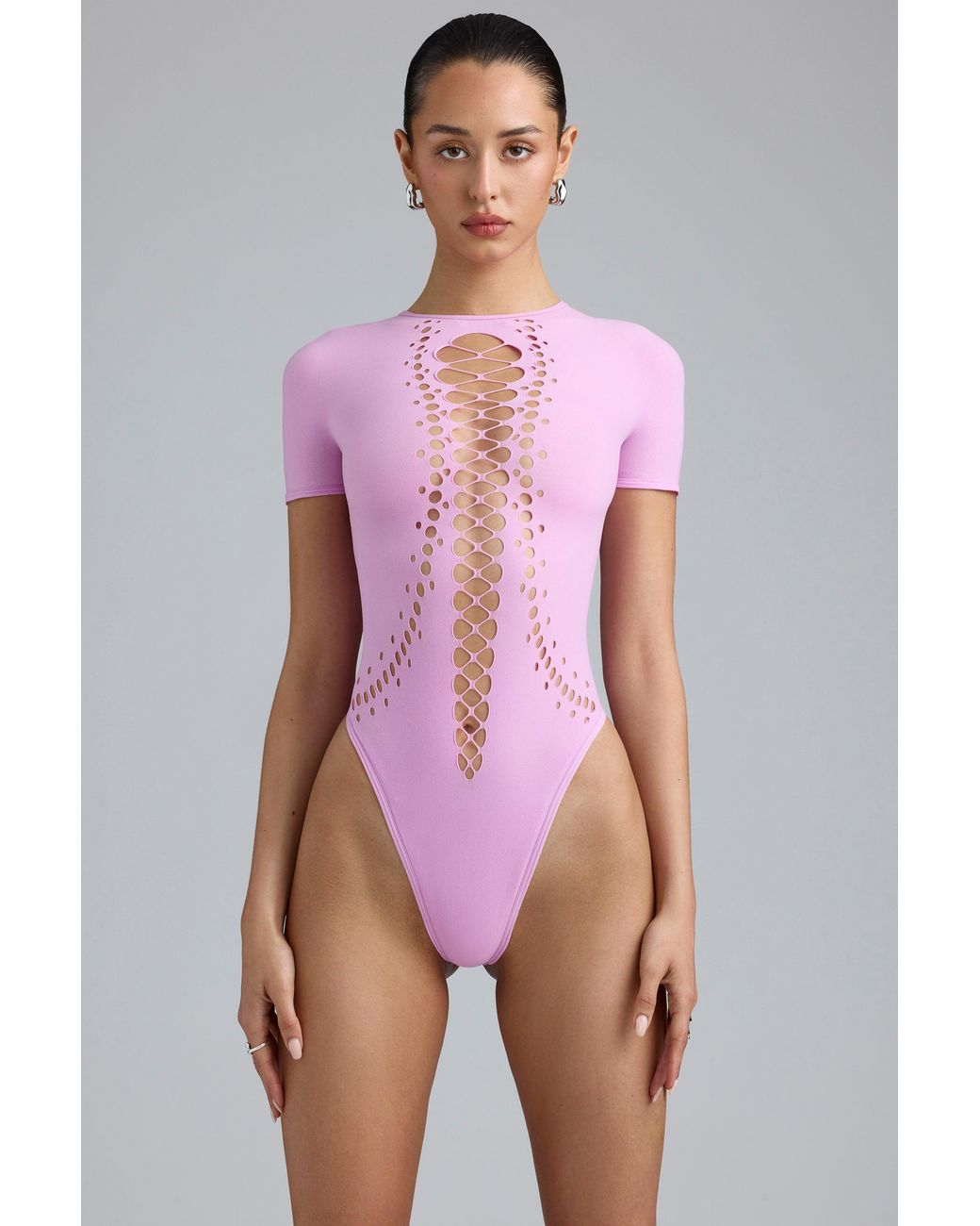 Oh Polly Pink Lace-Up Bodysuit
