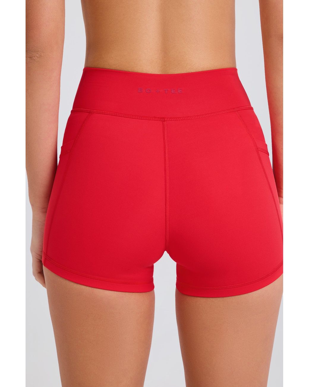BO+TEE Red Soft Active Pocket V-Waist Mini Shorts