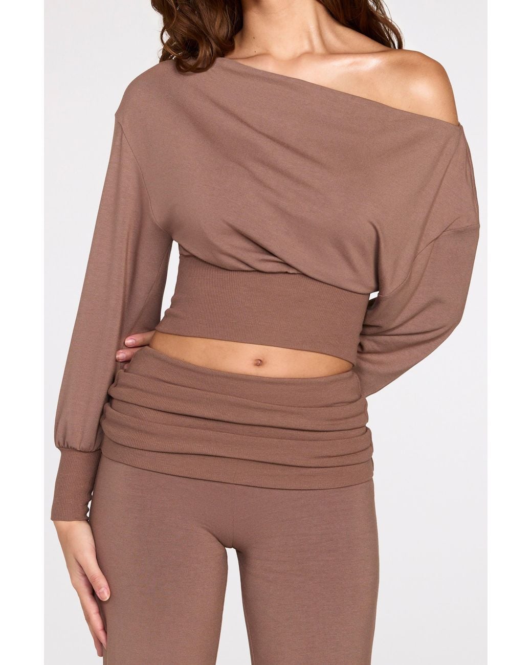 Oh Polly Brown Modal Low-Rise Straight-Leg Trousers