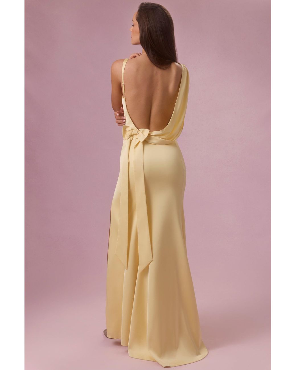 Oh Polly Yellow Satin Draped Bridesmaid Dress