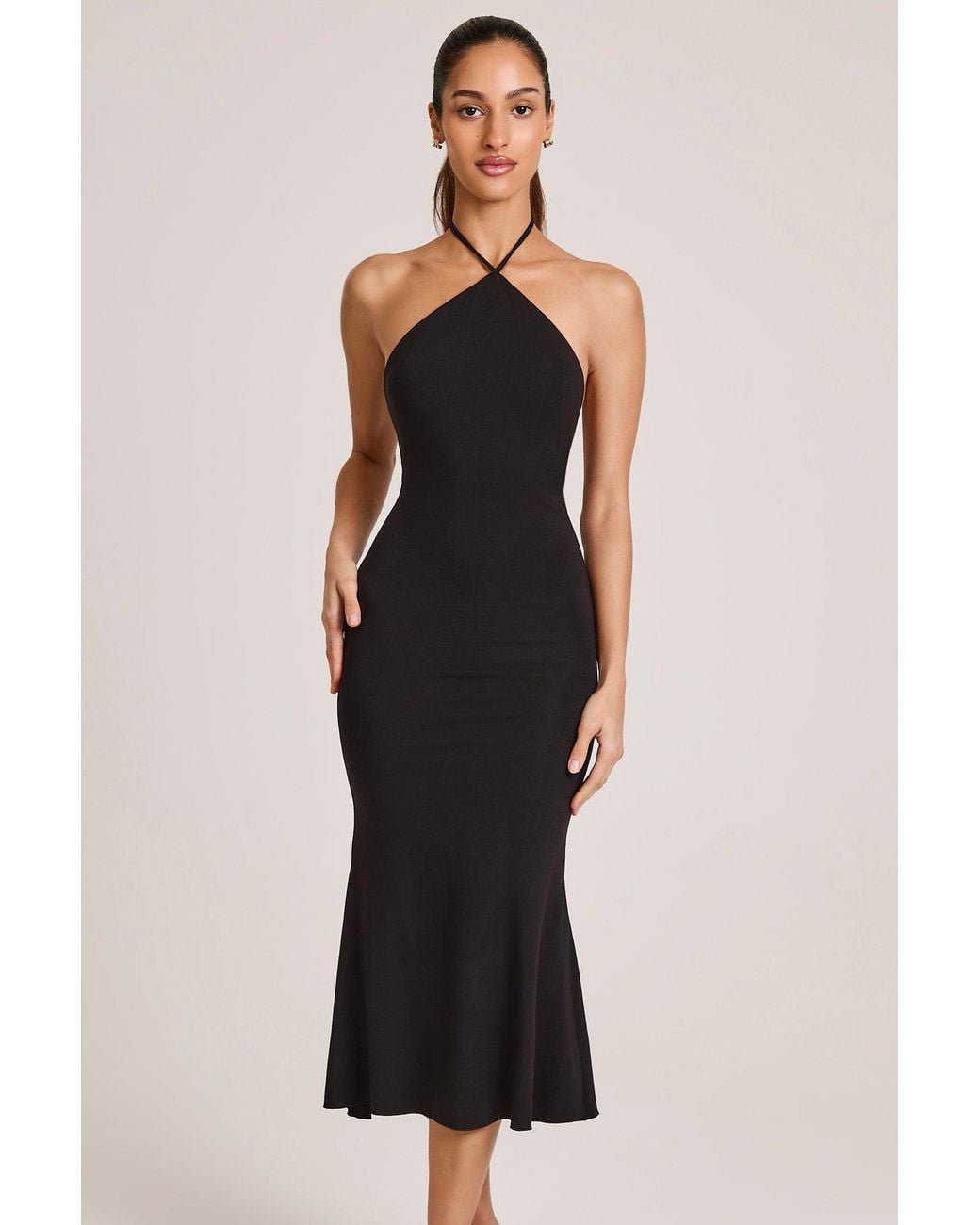 Oh Polly Black Modal Halterneck Midaxi Dress