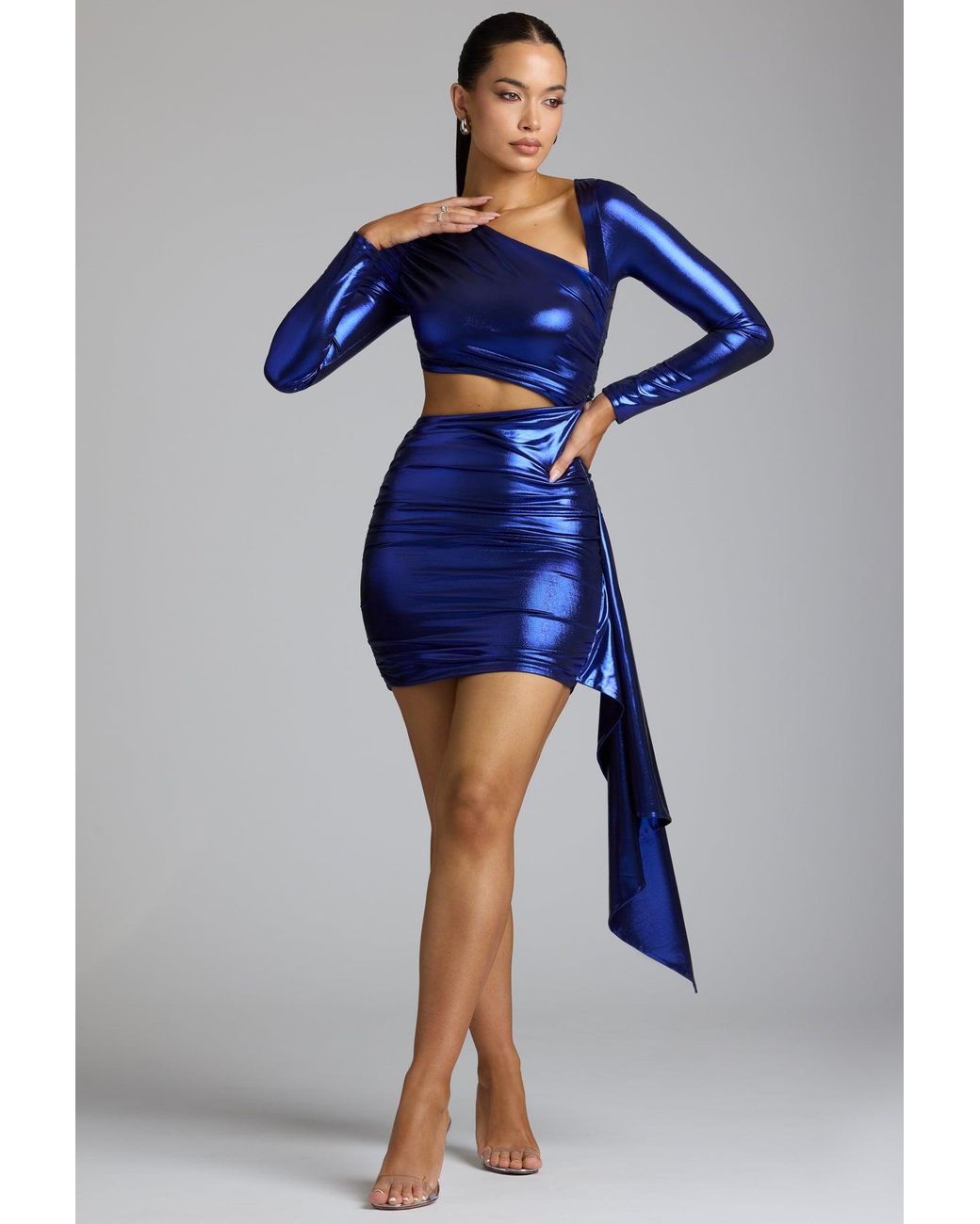 Oh Polly Blue Cut Out Metallic Jersey Mini Dress