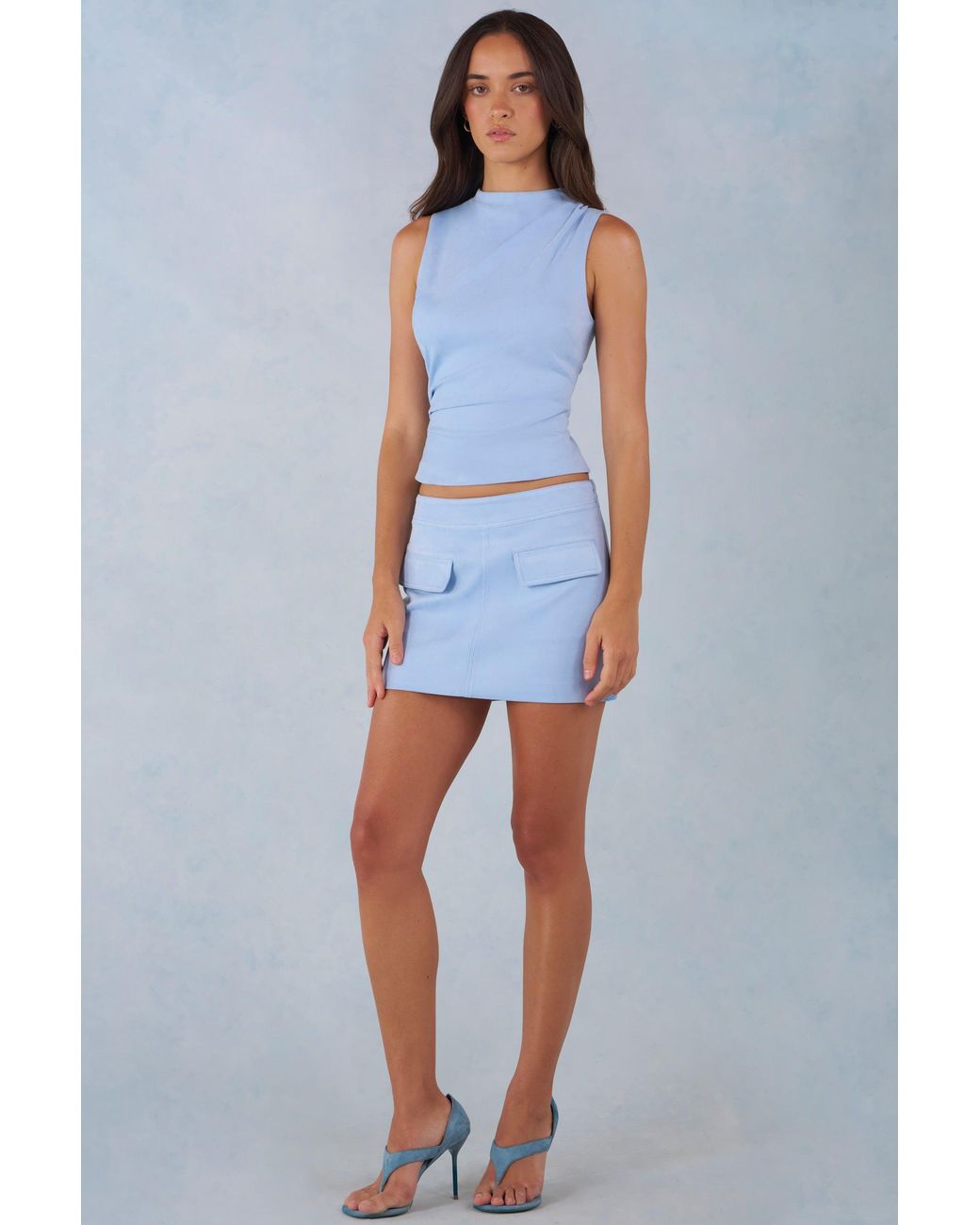 Oh Polly Blue Faux Suede Turtleneck Top