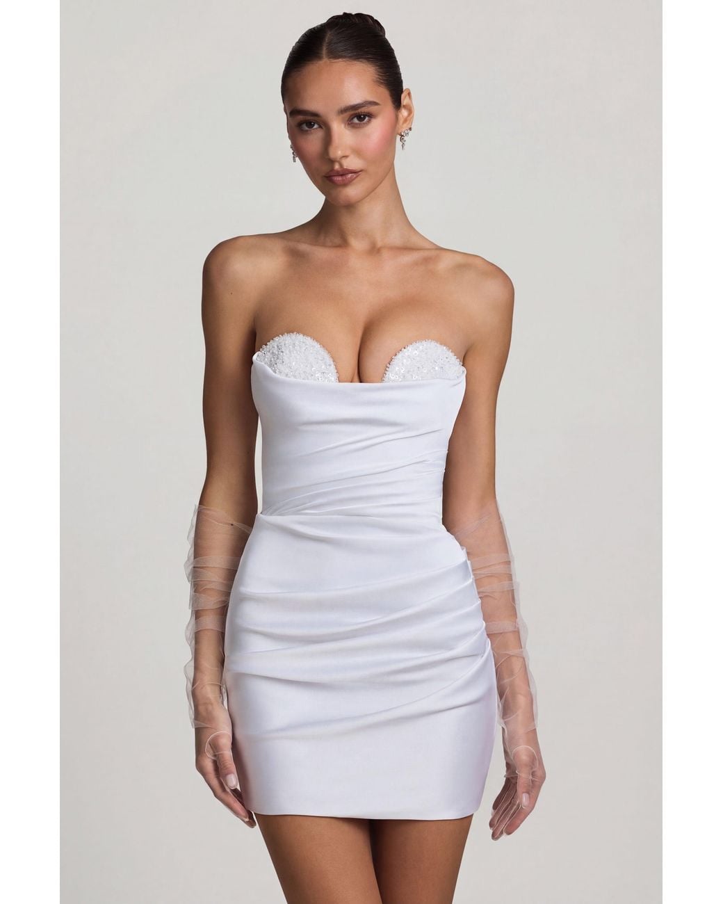 Oh Polly White Ruched Corset Mini Dress
