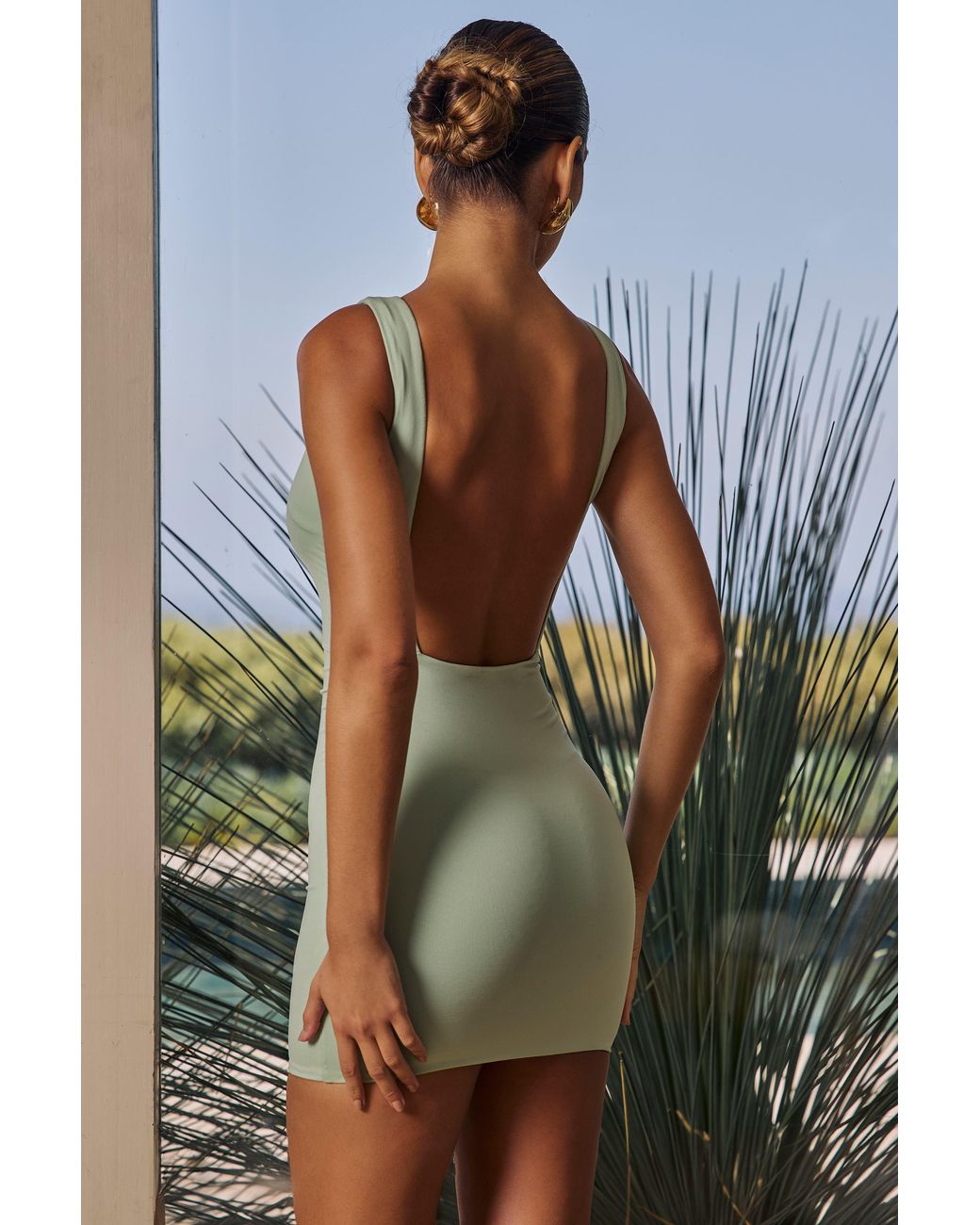 Oh Polly Green Draped Open-Back Mini Dress