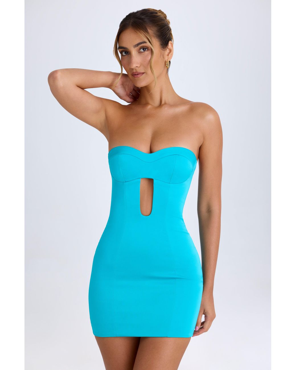 Oh Polly Blue Cut-Out Bandeau Bodycon Mini Dress