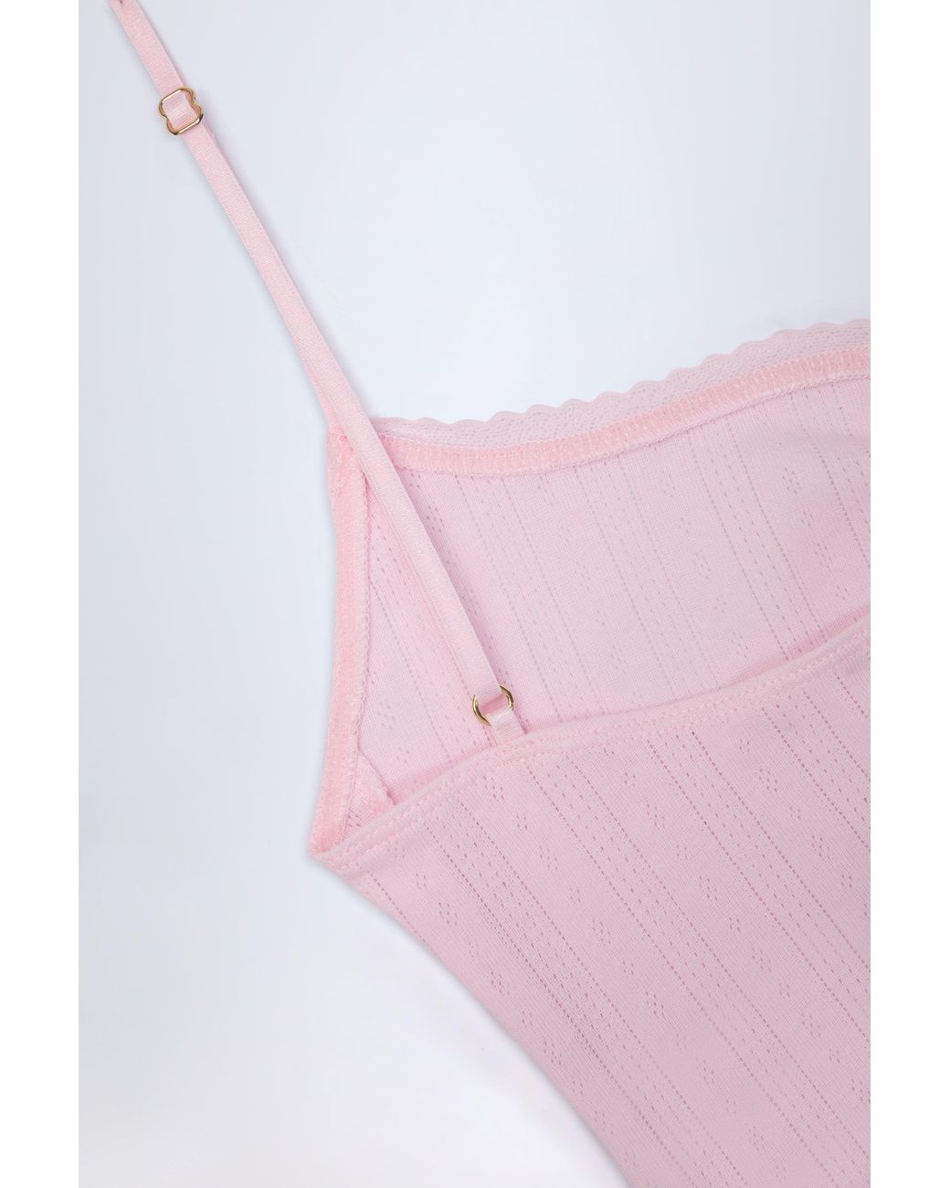 Oh Polly Pink Pointelle Ruched Camisole Crop Top