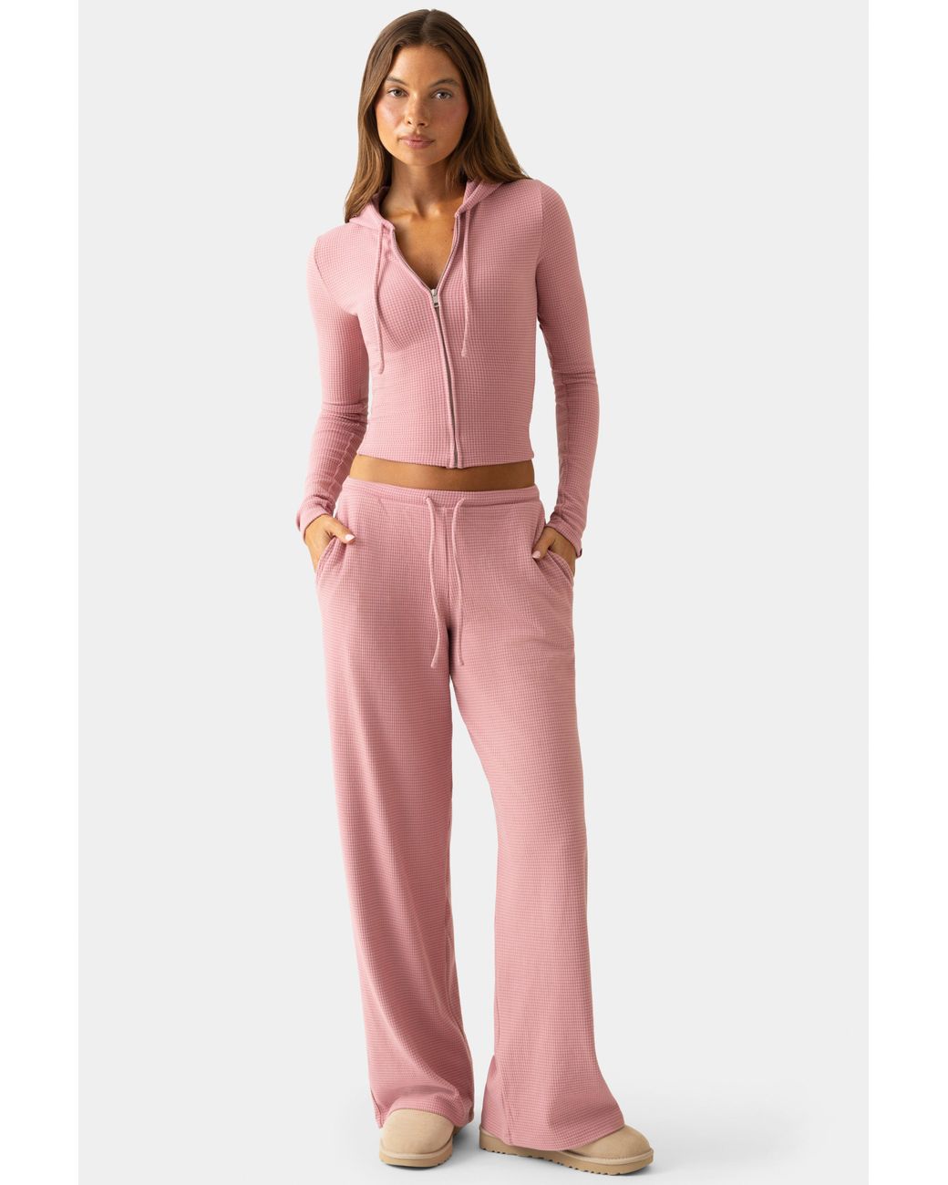 BO+TEE Pink Ribbed Jersey Low-Rise Trousers