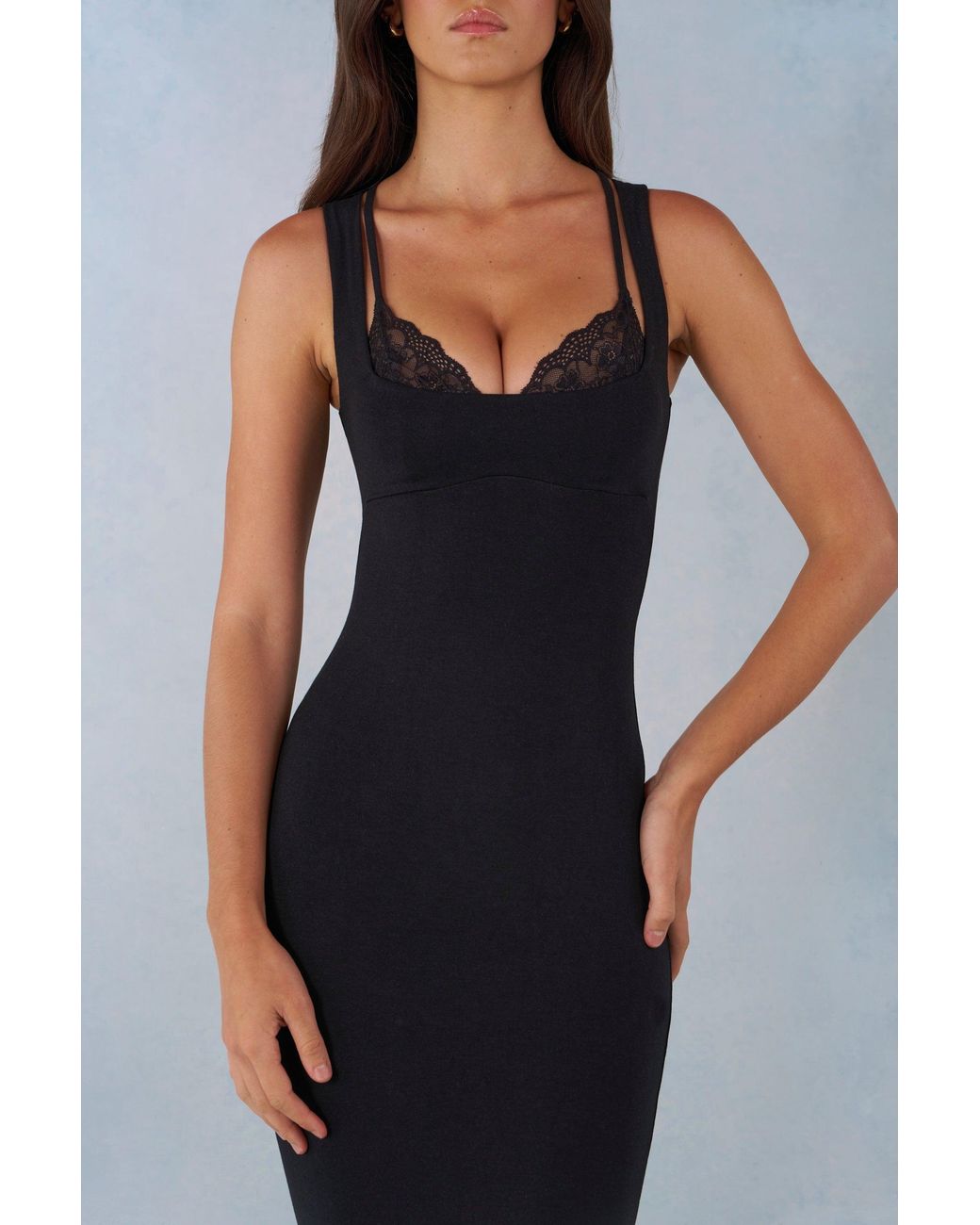 Oh Polly Black Modal Lace-Trim Midaxi Dress