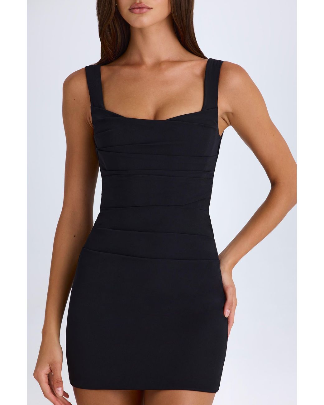 Oh Polly Black Draped Structured Corset Mini Dress
