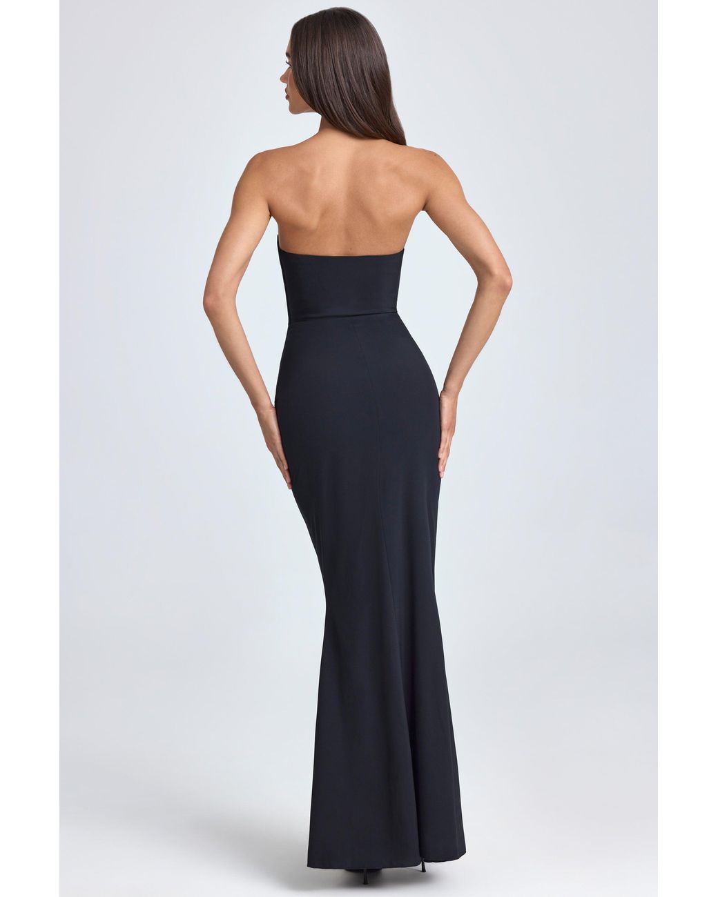 Oh Polly Black Bandeau Ruffle-Trim Corset Gown