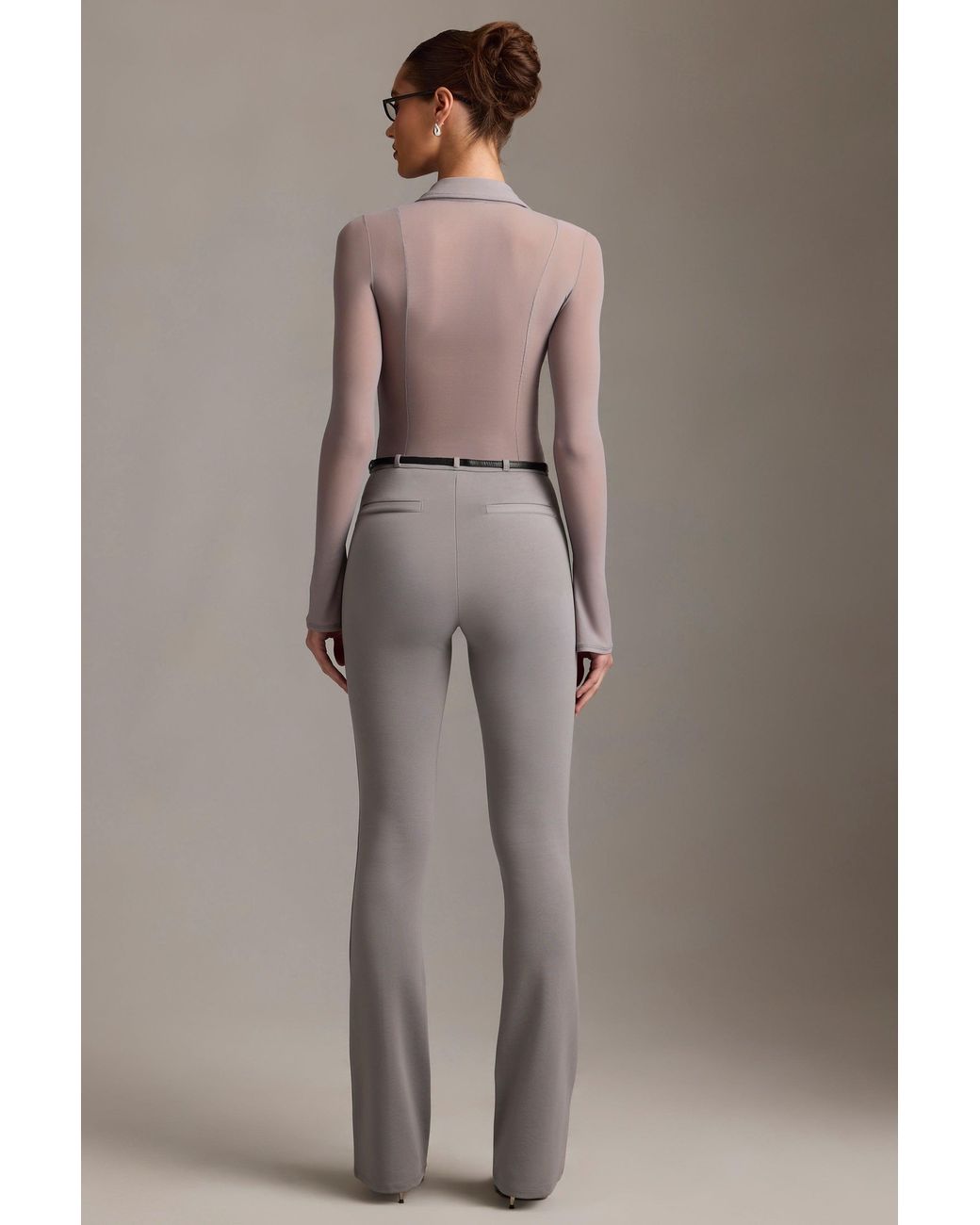 Oh Polly Gray Low-Rise Flared Trousers