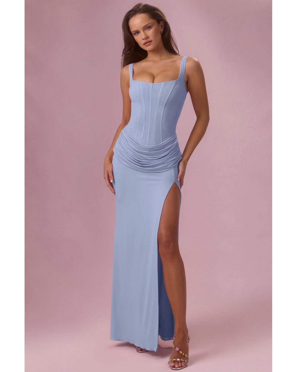 Oh Polly Blue Mesh Draped Bridesmaid Dress