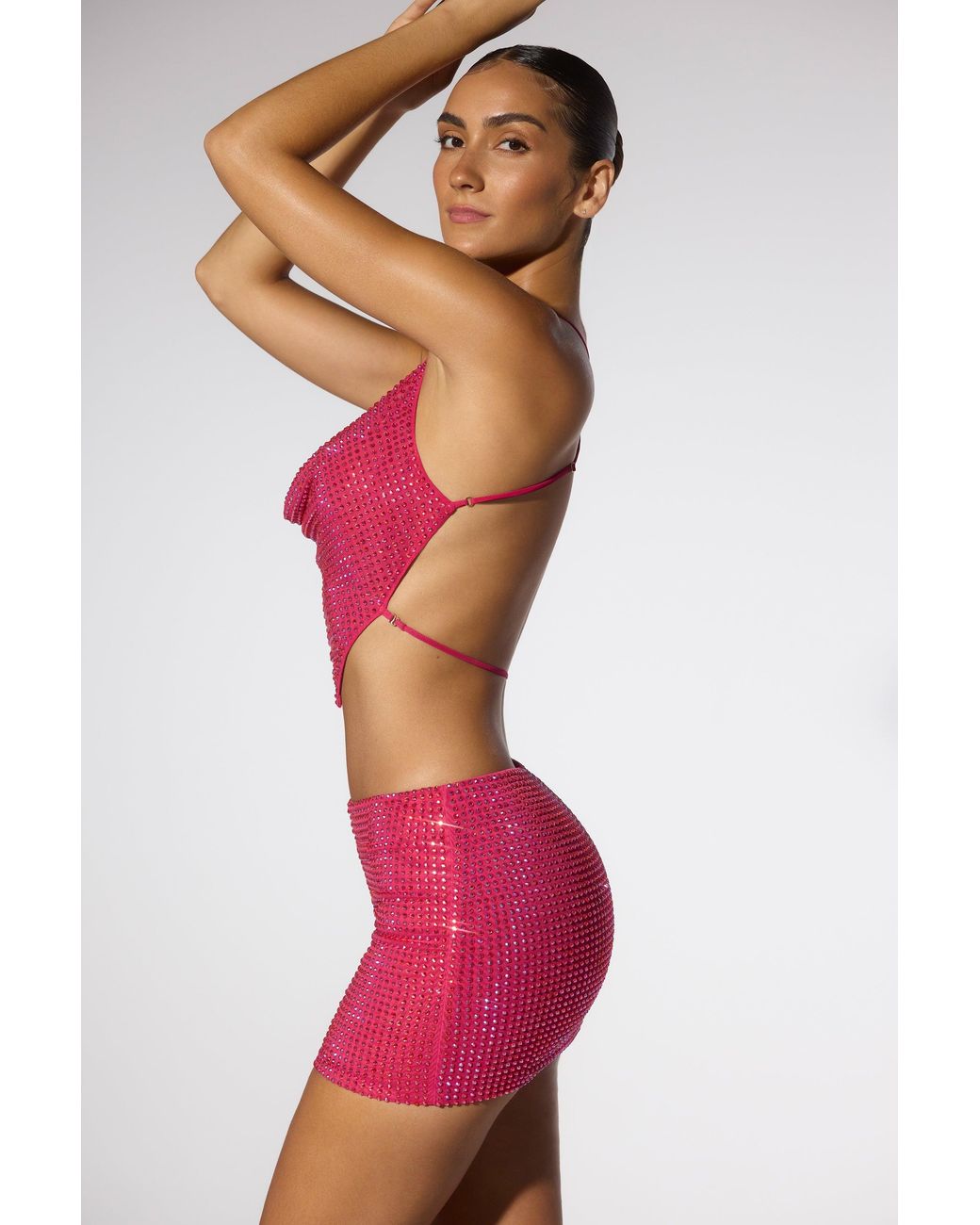 Oh Polly Pink Embellished Low Rise Mini Skirt