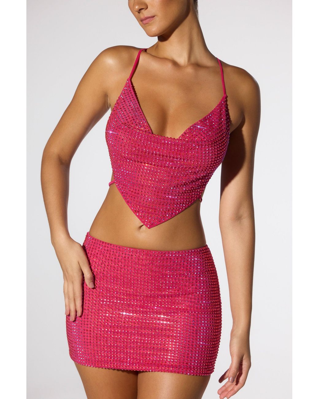 Oh Polly Pink Embellished Low Rise Mini Skirt