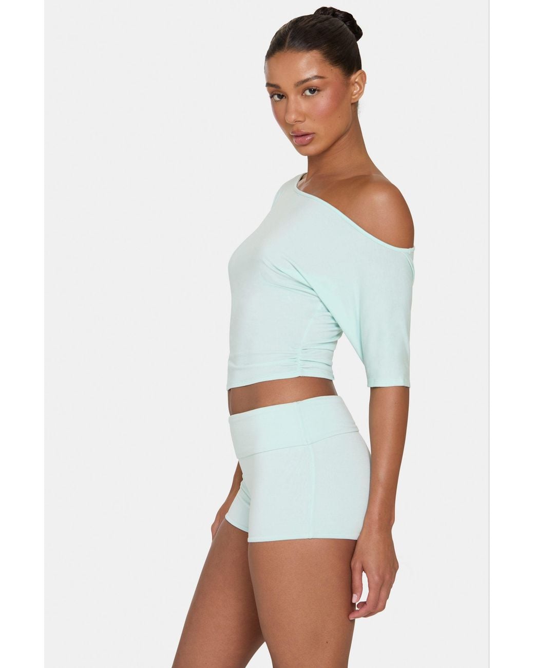 BO+TEE Green Buttercloud Mini Foldover Shorts