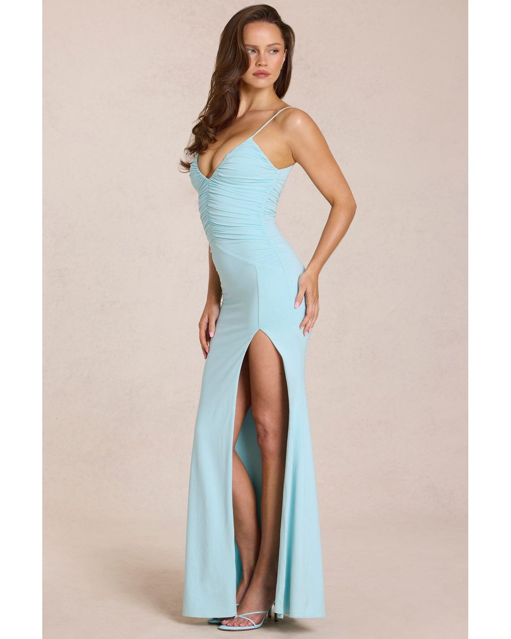 Oh Polly Blue Deep V-Neck Maxi Dress