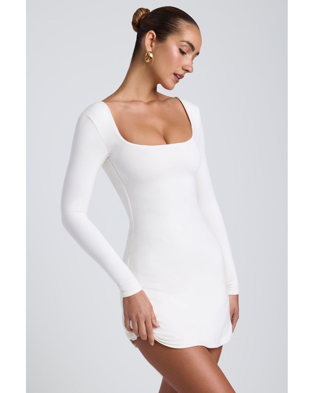 Oh Polly White Modal Square Neck Long Sleeve Mini Dress