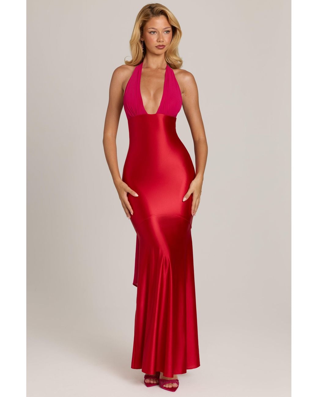Oh Polly Red Satin Jersey Maxi Dress