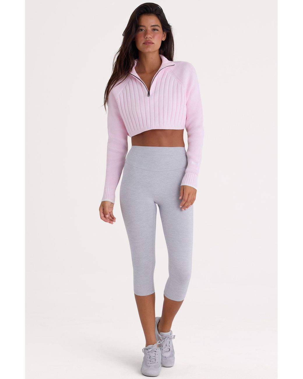 BO+TEE Pink Ribbed Knit Quarter-Zip Cropped Jumper