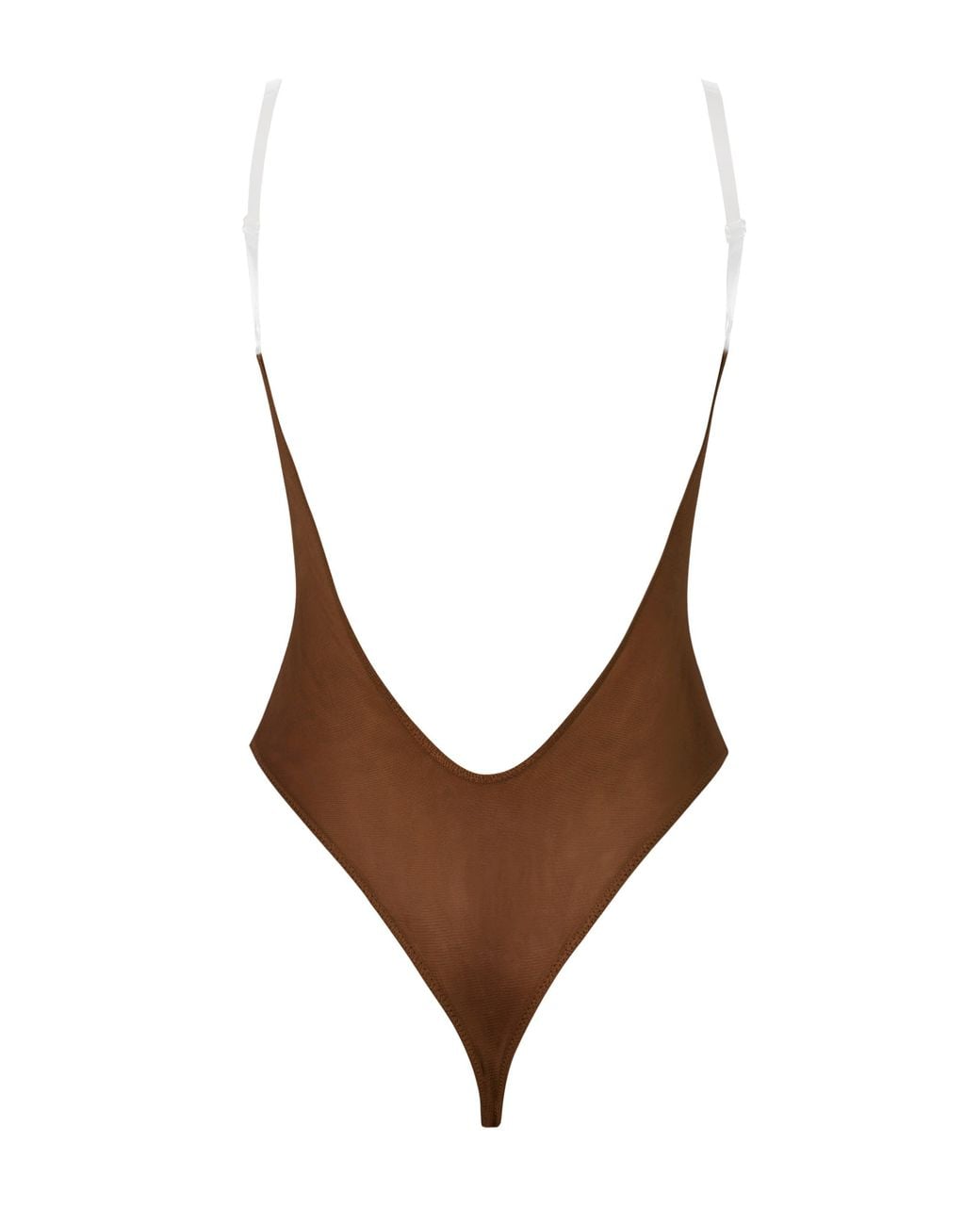 Oh Polly Brown Soft Mesh Invisible Strap Thong Bodysuit