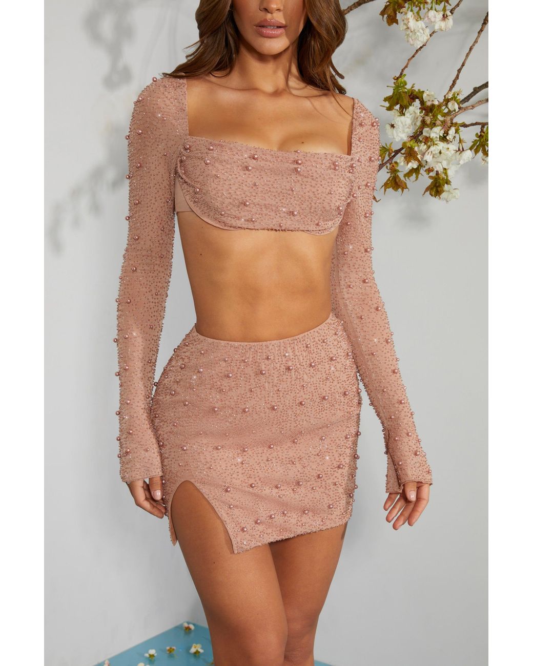 Oh Polly Natural High Waist Thigh Split Mini Skirt