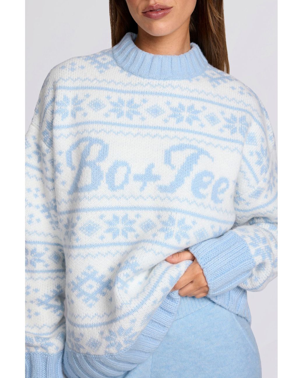 BO+TEE Blue Jacquard-Knit Oversized Jumper