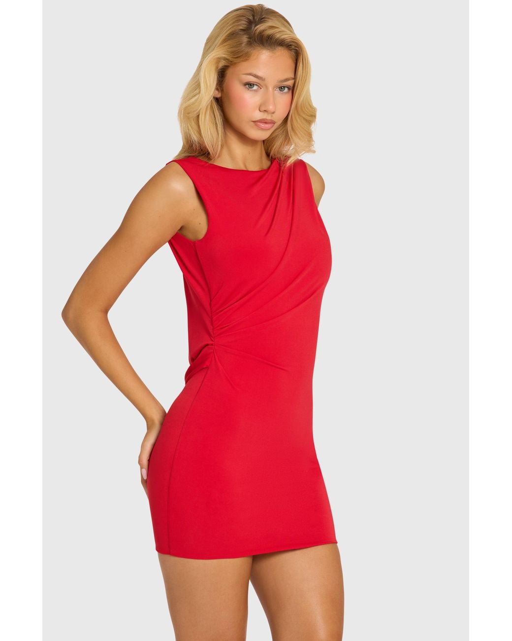 Oh Polly Red Draped Backless Mini Dress