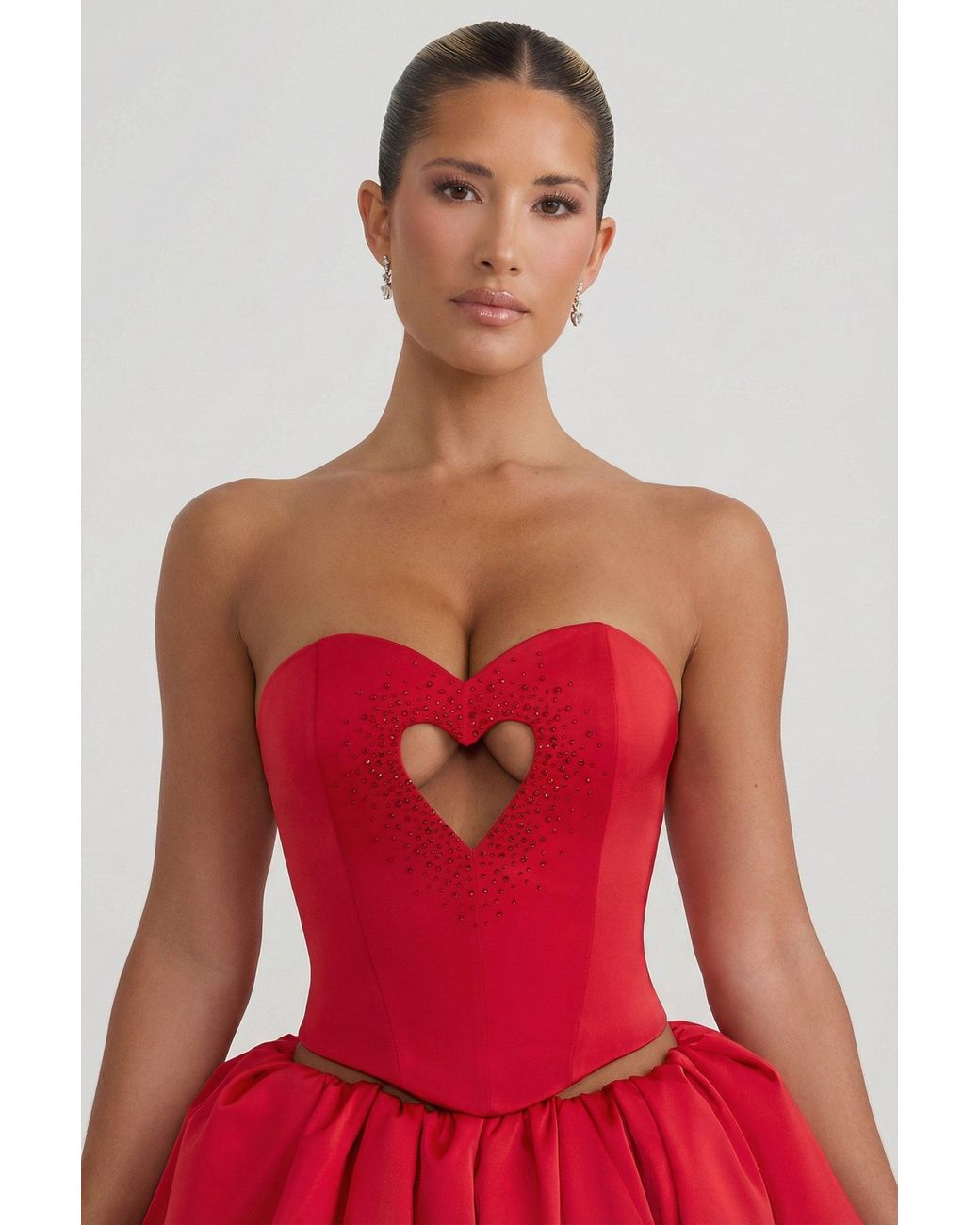 Oh Polly Red Embellished Heart Cut-Out Strapless Corset Top