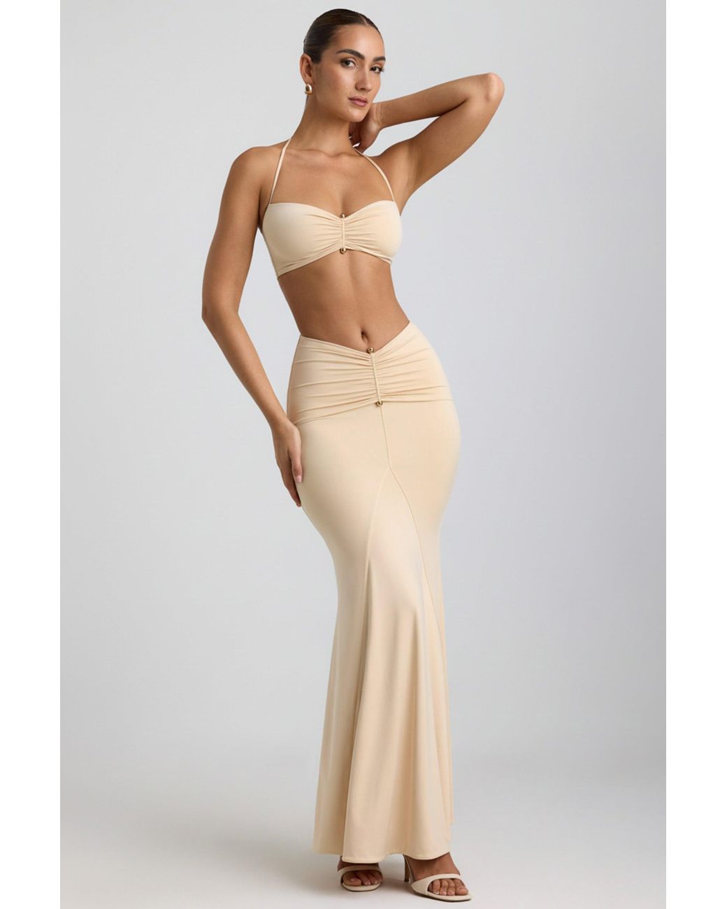 Oh Polly White Slinky Jersey Hardware Detail Halterneck Bralette