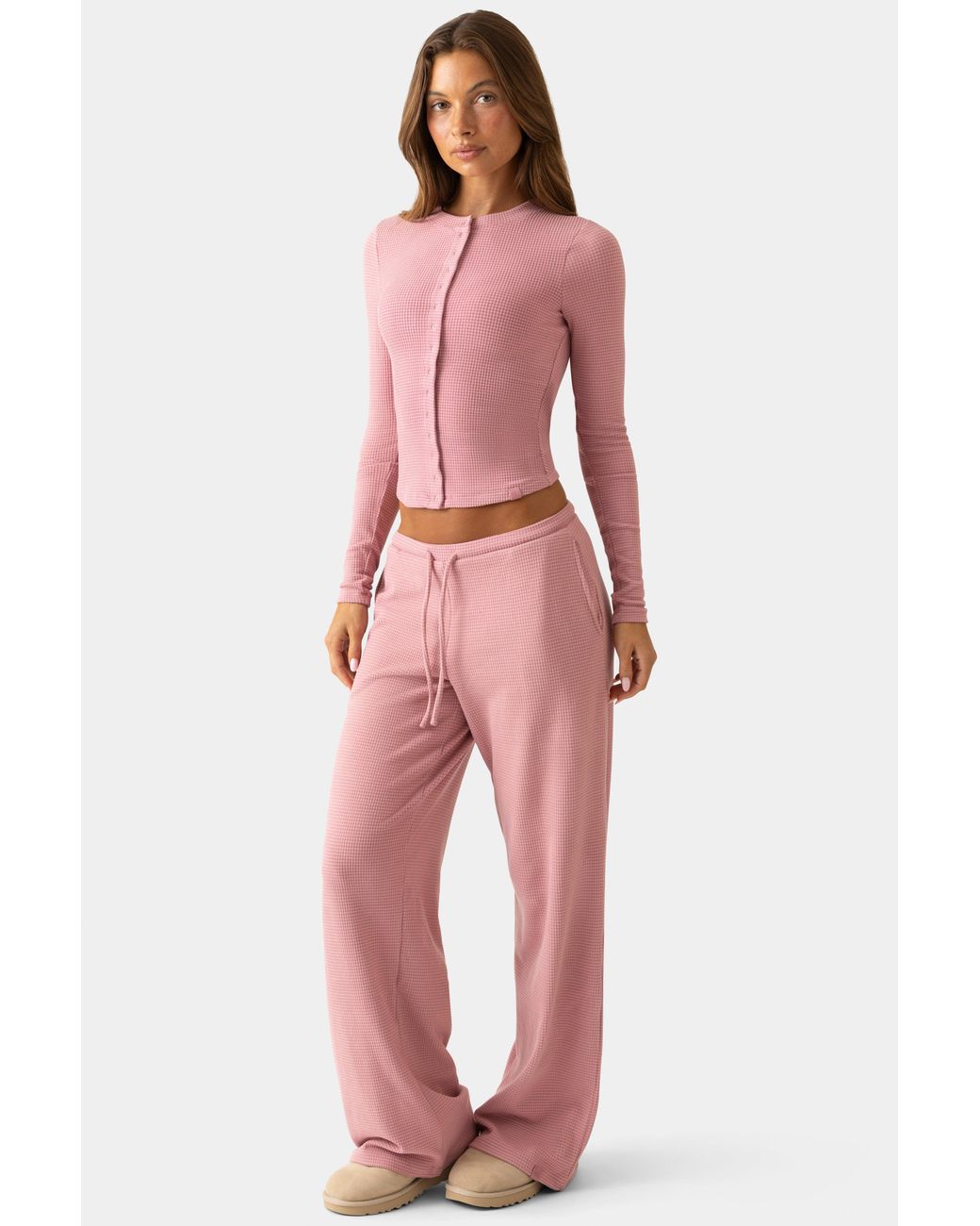 BO+TEE Pink Ribbed Jersey Crewneck Cardigan