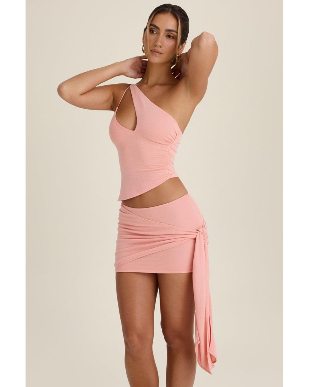 Oh Polly Pink Draped Mid-Rise Mini Skirt