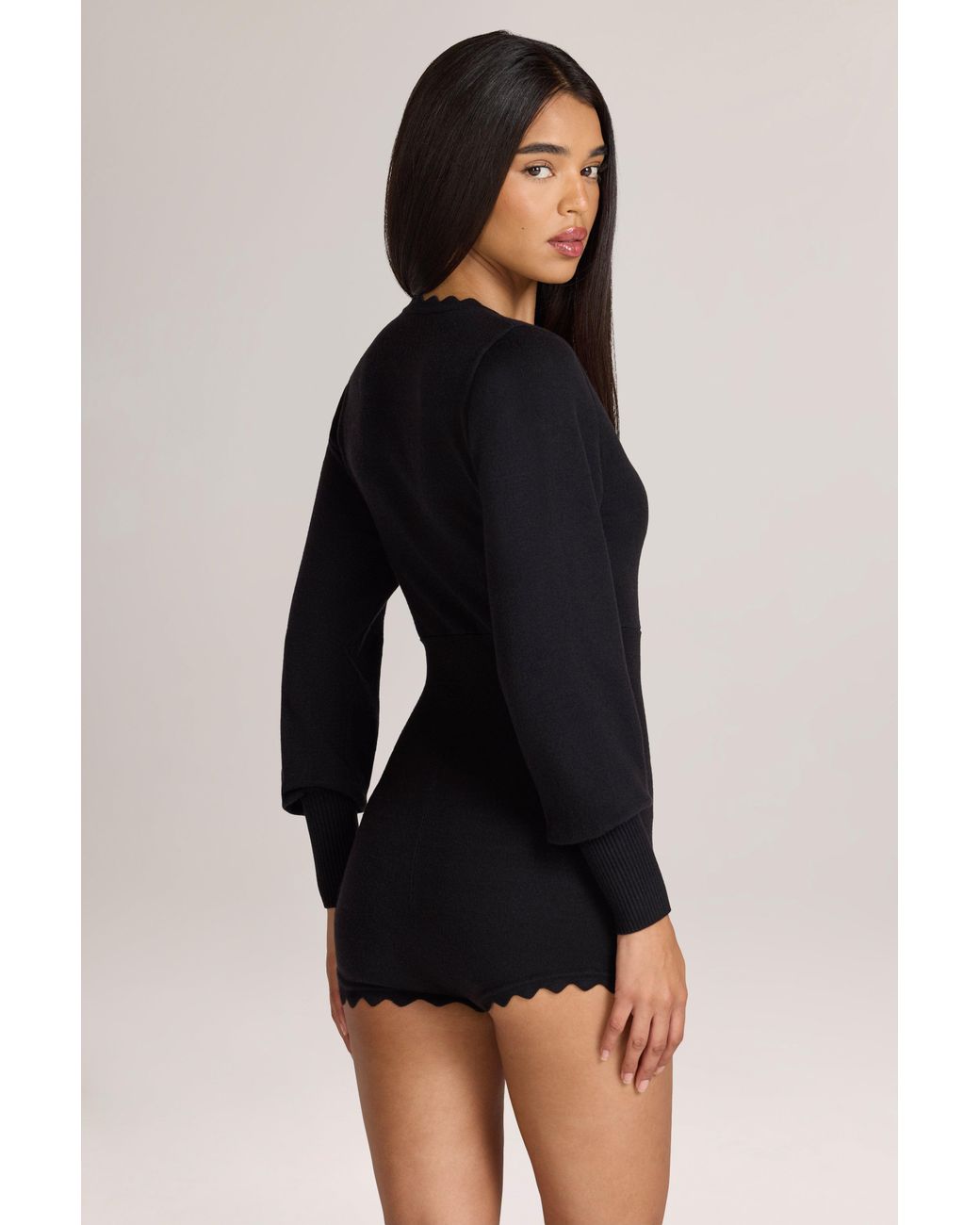 Oh Polly Black Knit Long-Sleeve Romper