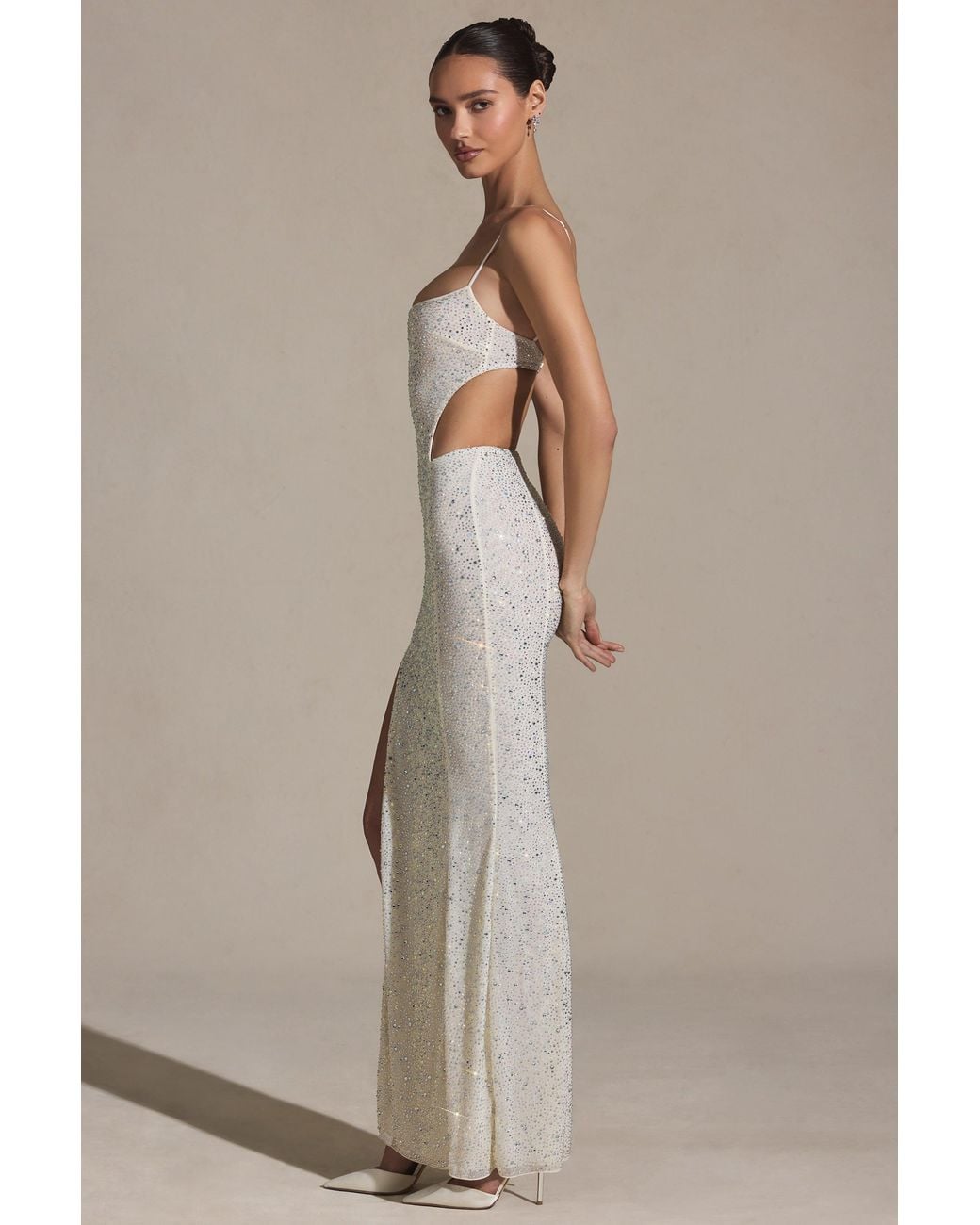 Oh Polly White Embellished Cut-Out Fishtail Maxi Dress