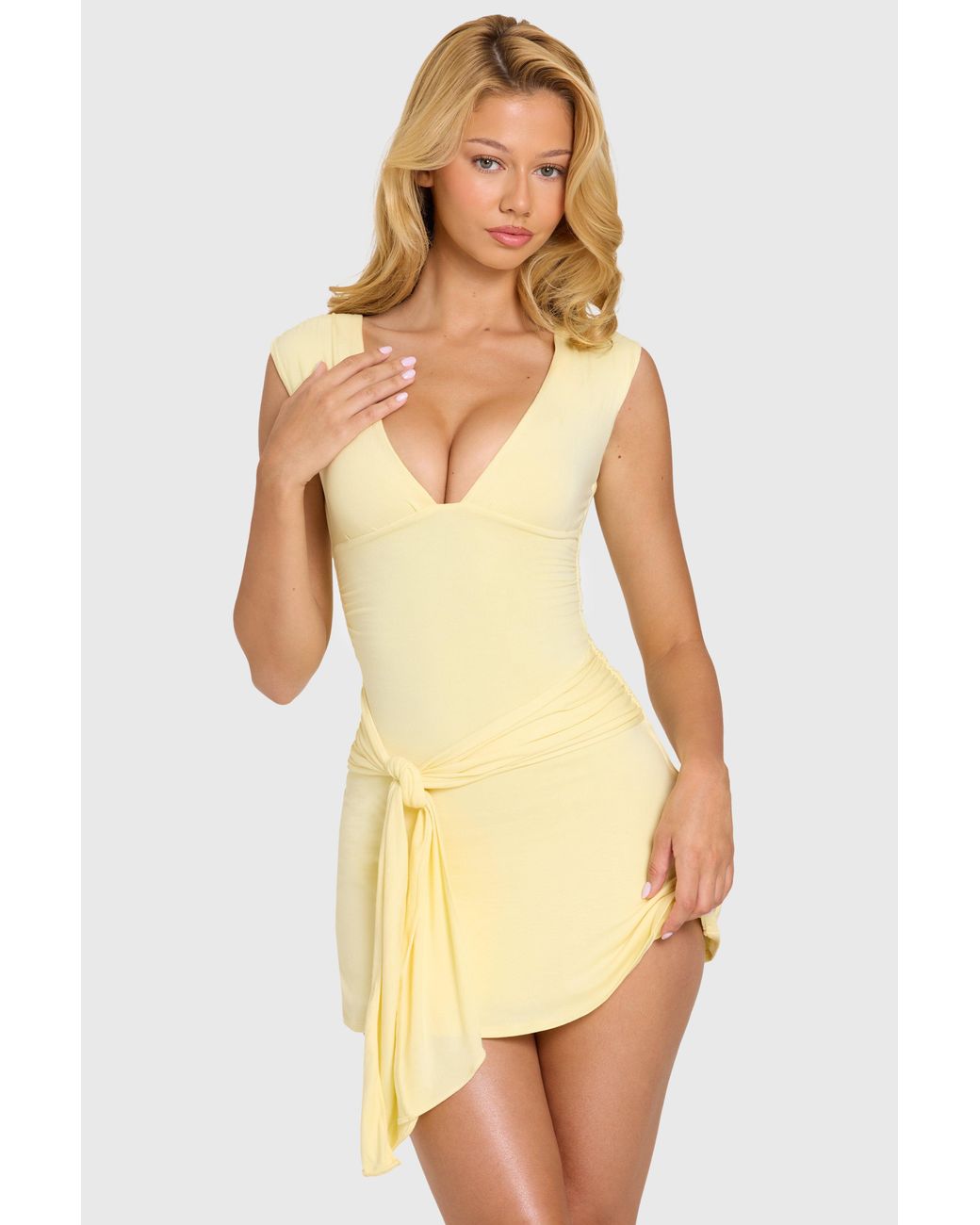 Oh Polly Yellow Modal Lace-Trim Midaxi Dress