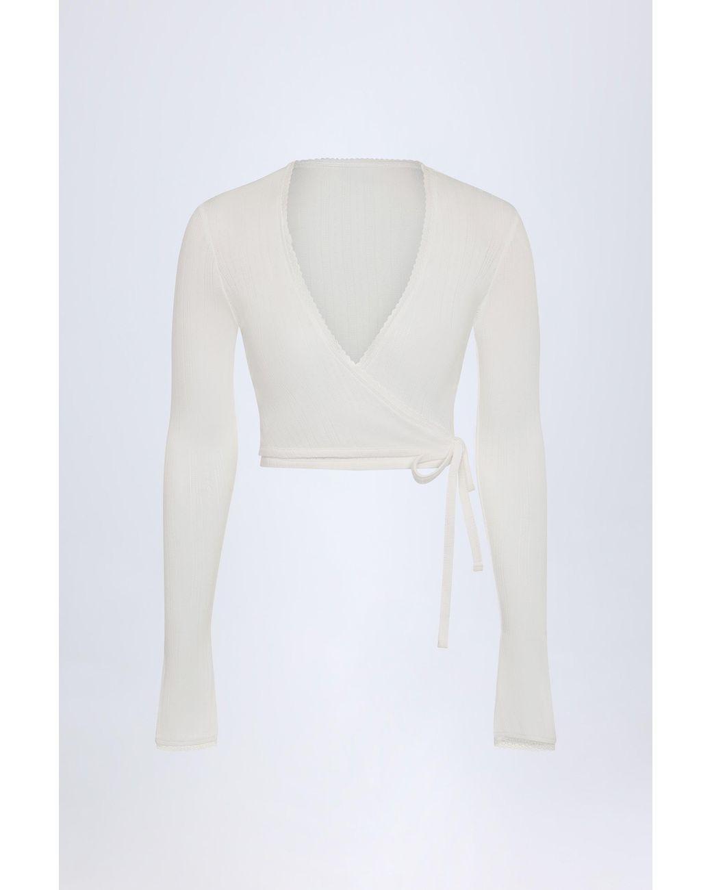 Oh Polly White Pointelle Wrap Crop Top