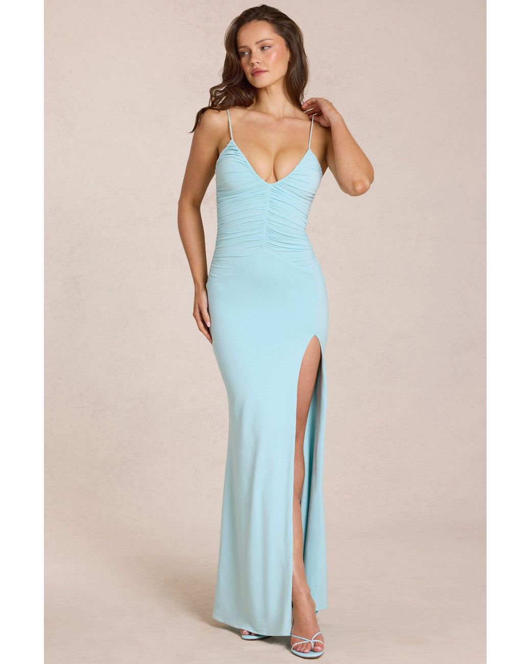 Oh Polly Blue Deep V-Neck Maxi Dress