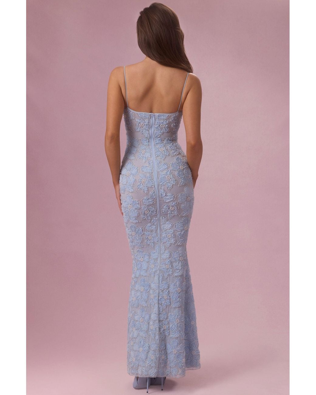 Oh Polly Blue Embellished Square Neck Maxi Dress