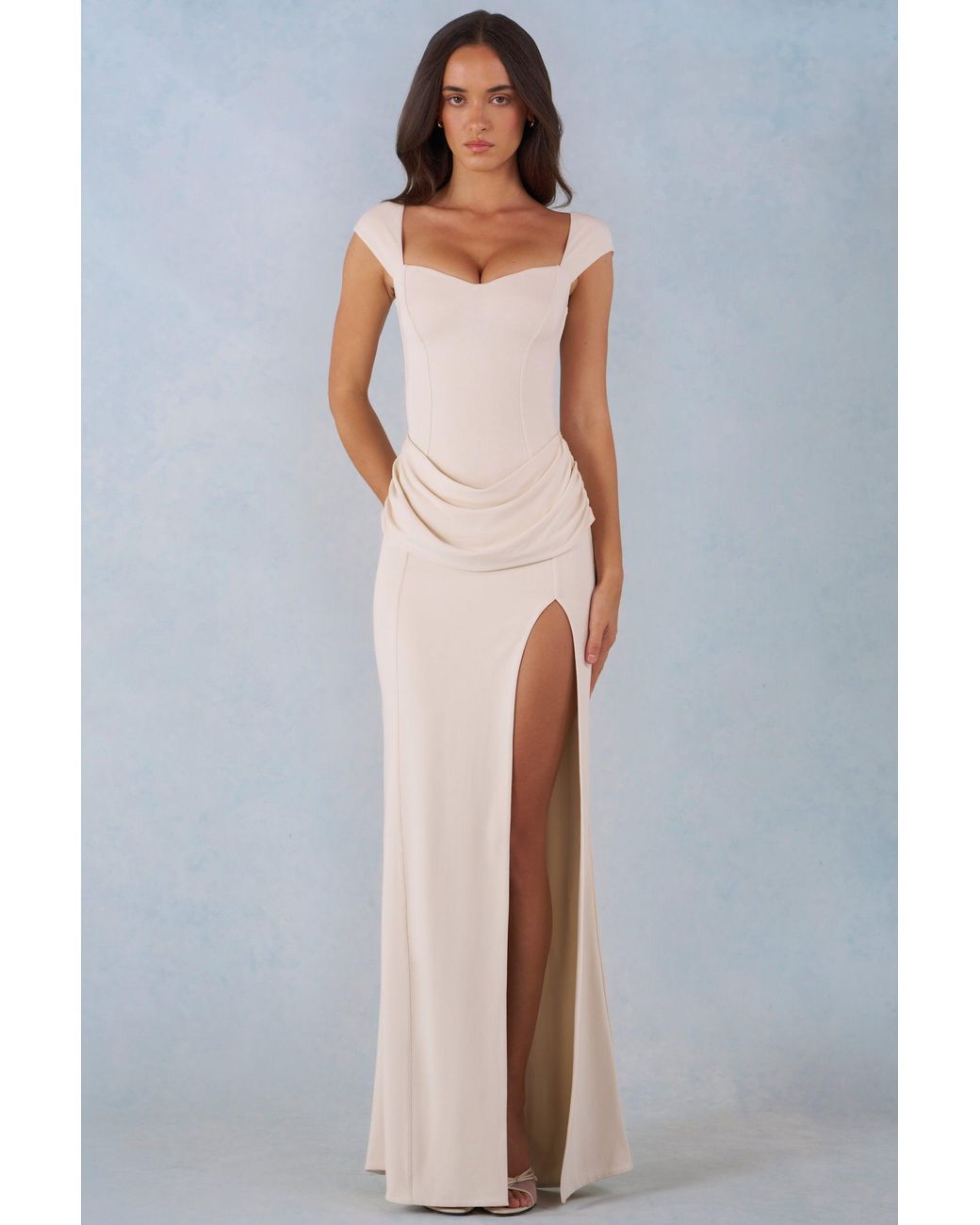 Oh Polly White Modal Sweetheart-Neck Cowl-Waist Maxi Dress