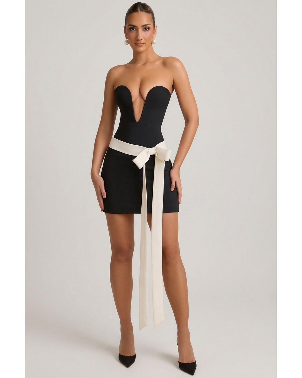 Oh Polly Black Strapless Bow-Detail A-Line Mini Dress