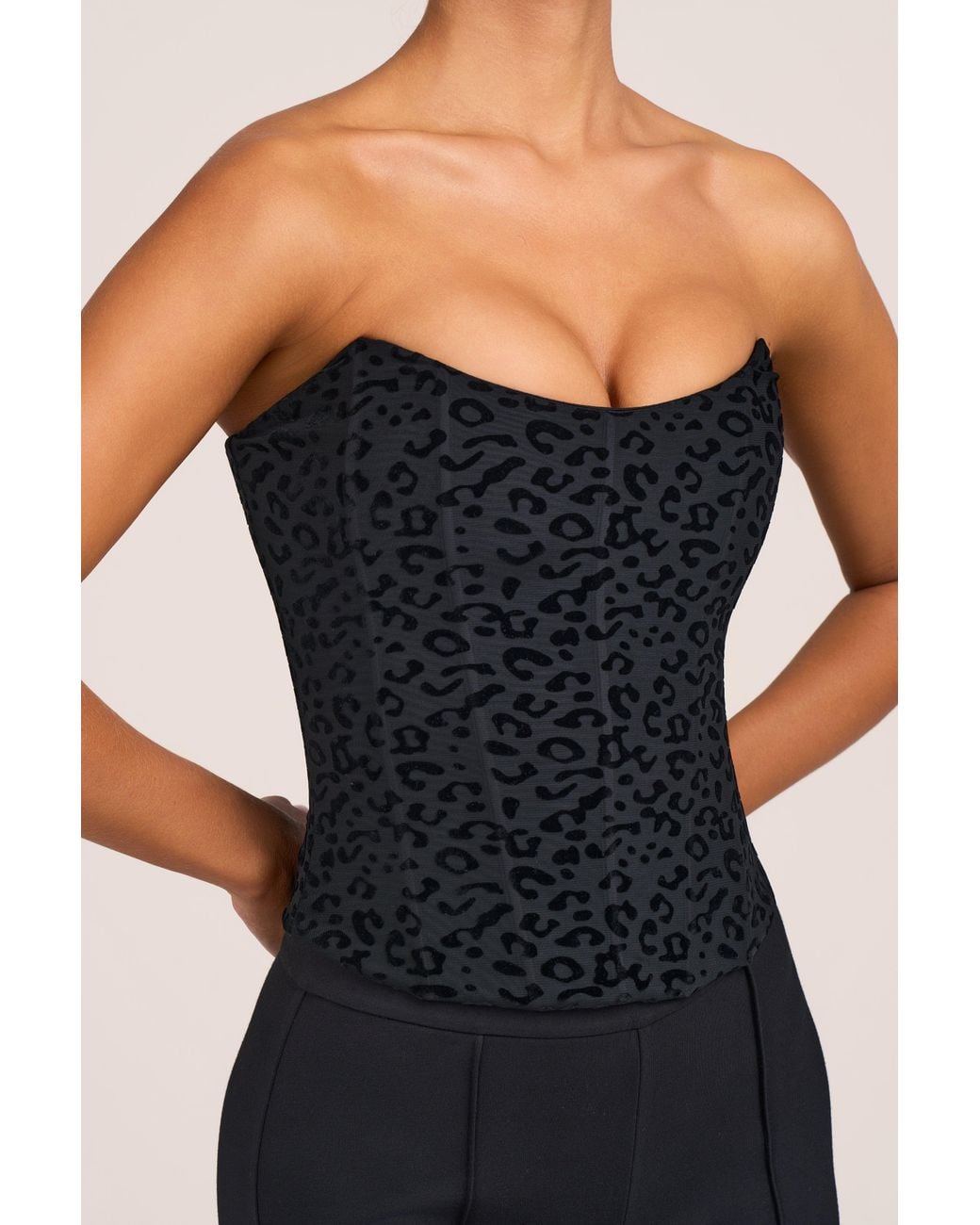 Oh Polly Black Flocked Leopard Mesh Corset Top