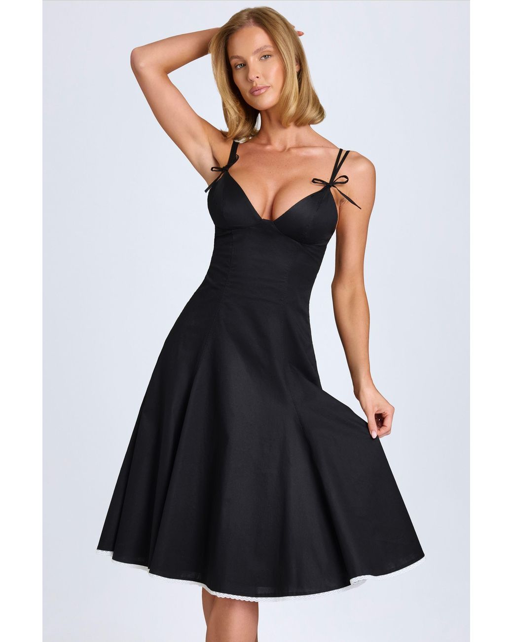 Oh Polly Black Bow-Detail A-Line Midi Dress