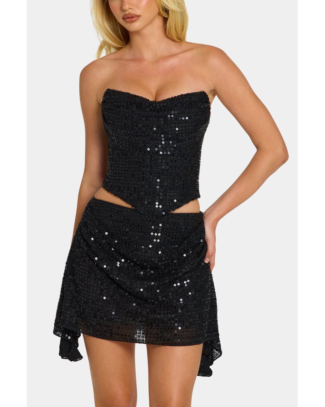 Oh Polly Black Embellished Draped Corset Top