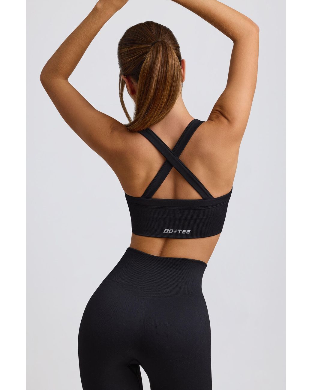 BO+TEE Black Super Sculpt Seamless Crossback Sports Bra