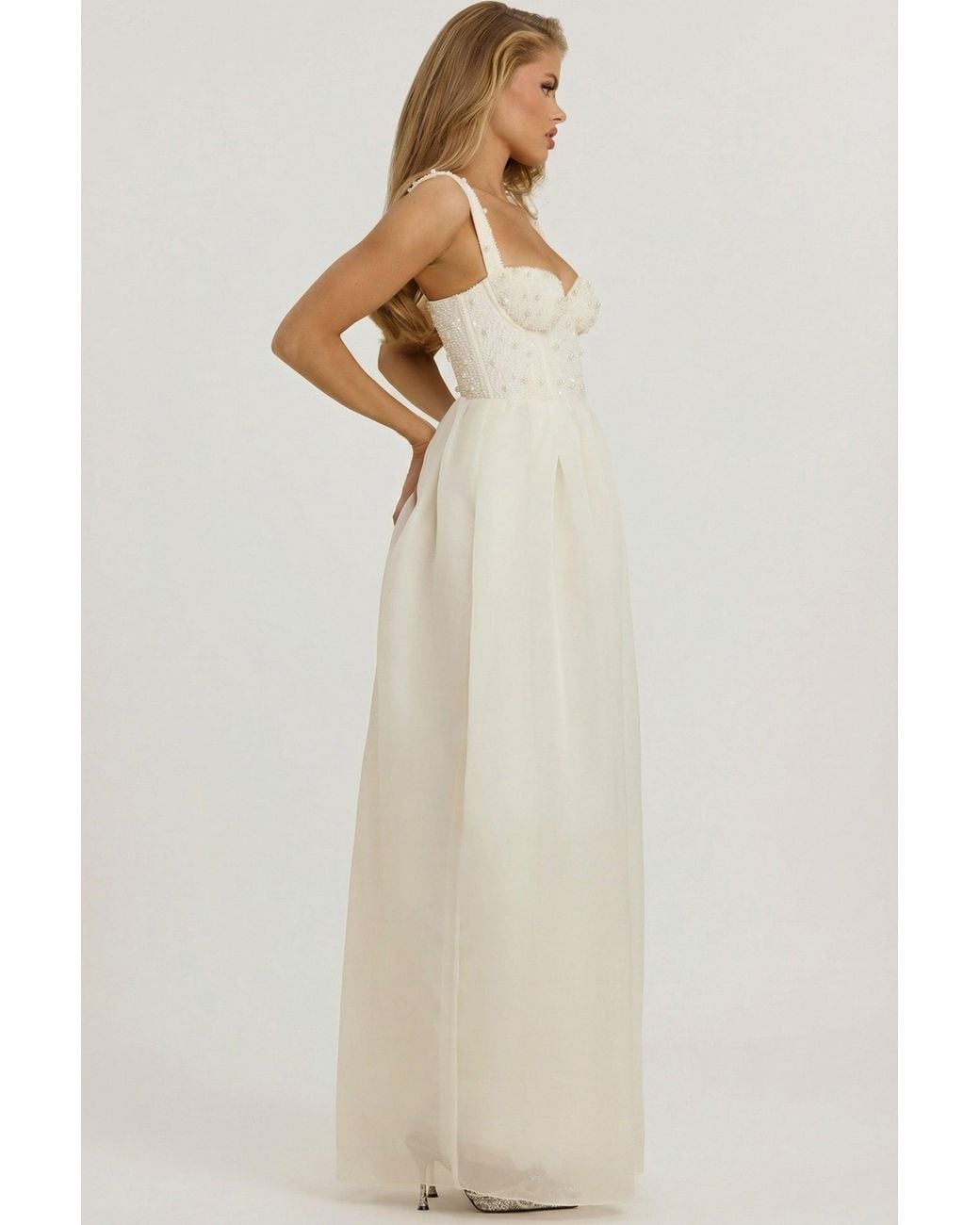 Oh Polly White Embellished Corset Gown