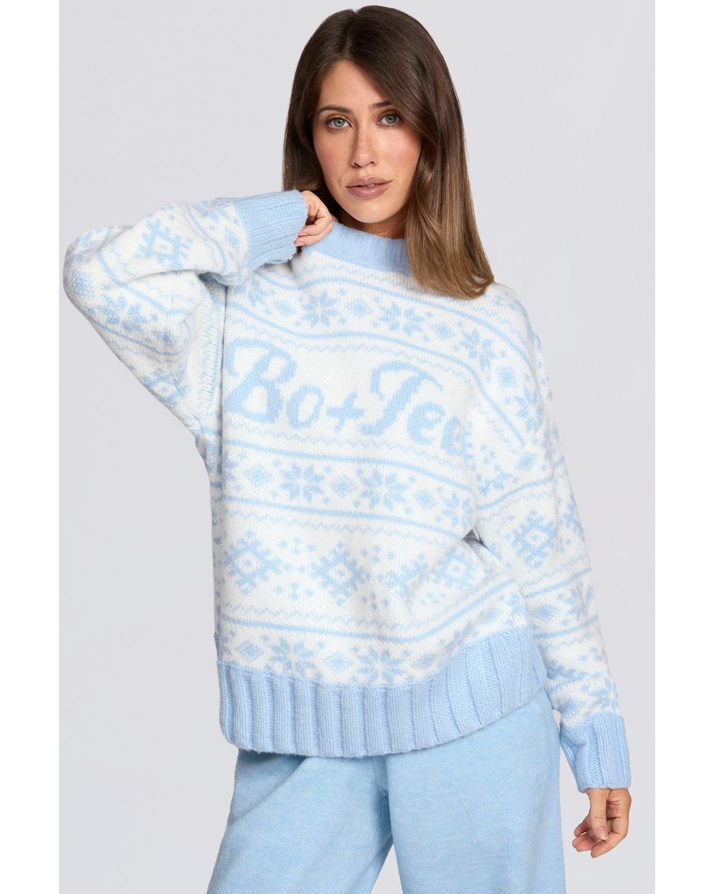 BO+TEE Blue Jacquard-Knit Oversized Jumper